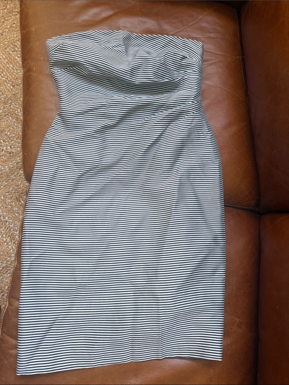 Kay Unger Strapless Black & grey Striped silk Dress
